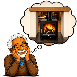 Loving his logburner in Stevenage